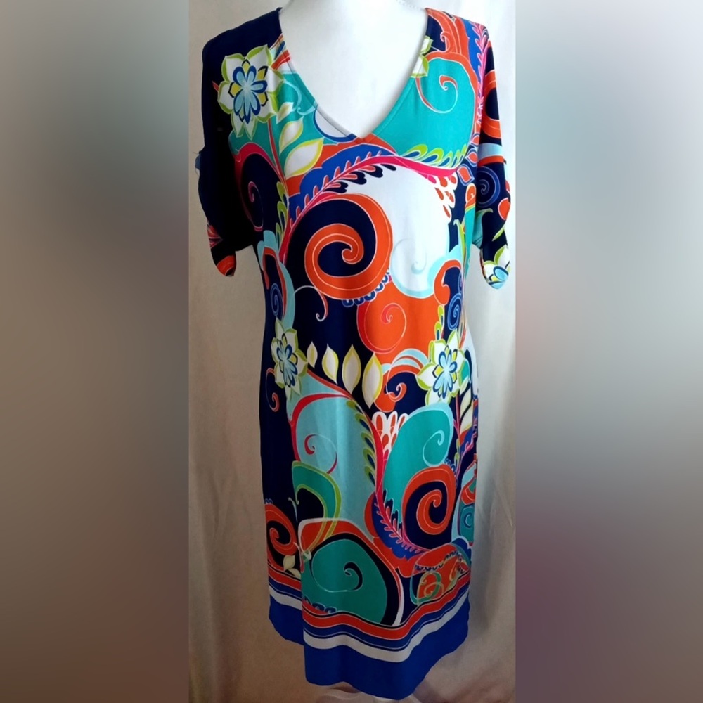 Ronni Nicole Short Sleeve Multicolor Paisley Print Cold Shoulder Dress! Size 8.